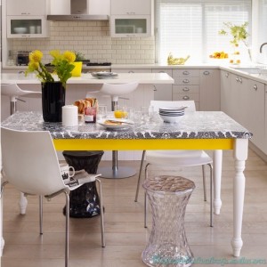 Monochrome-kitchen-diner-with-yellow-accents